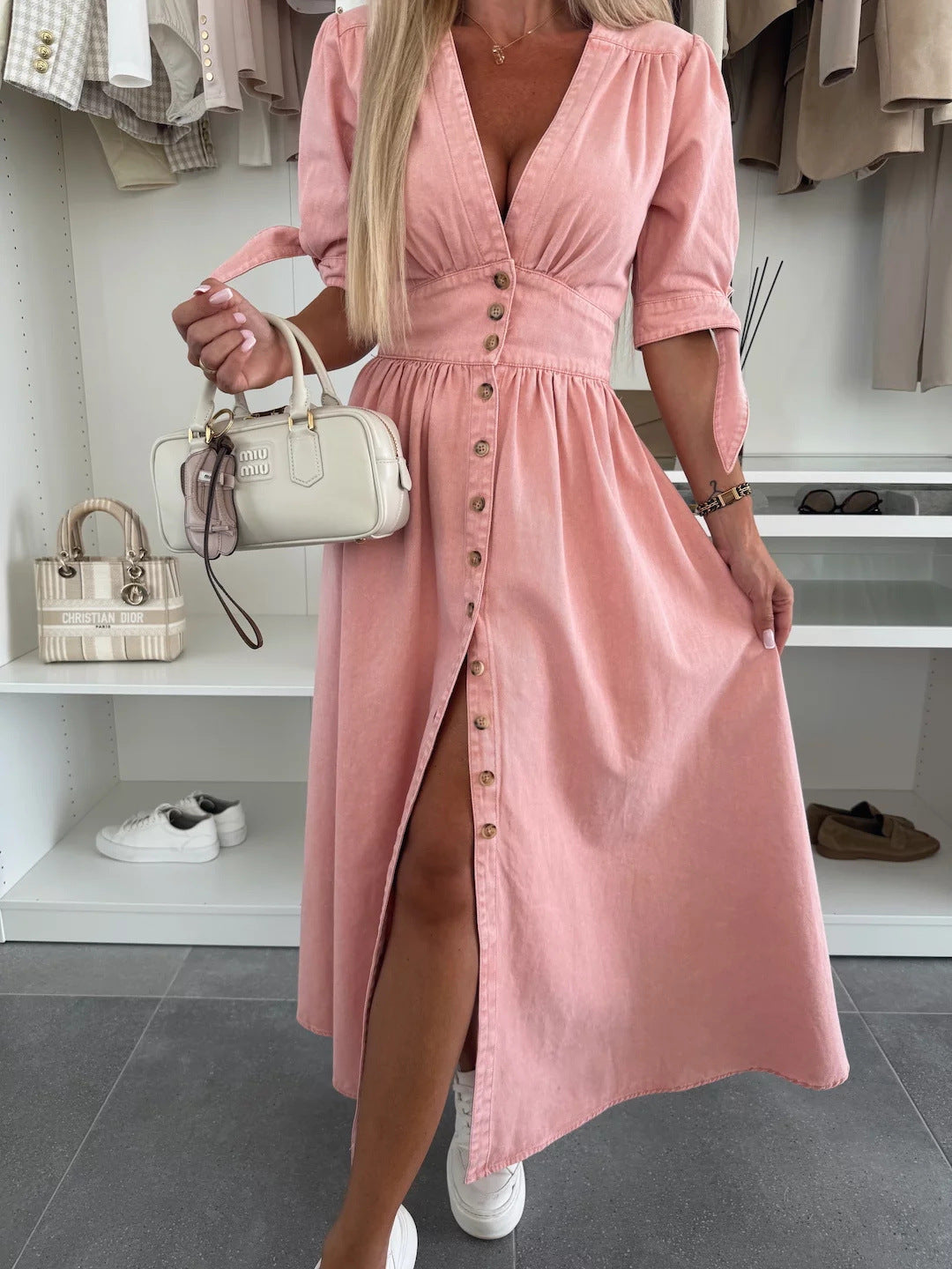 Julia|Robe Décolleté en Denim Chic