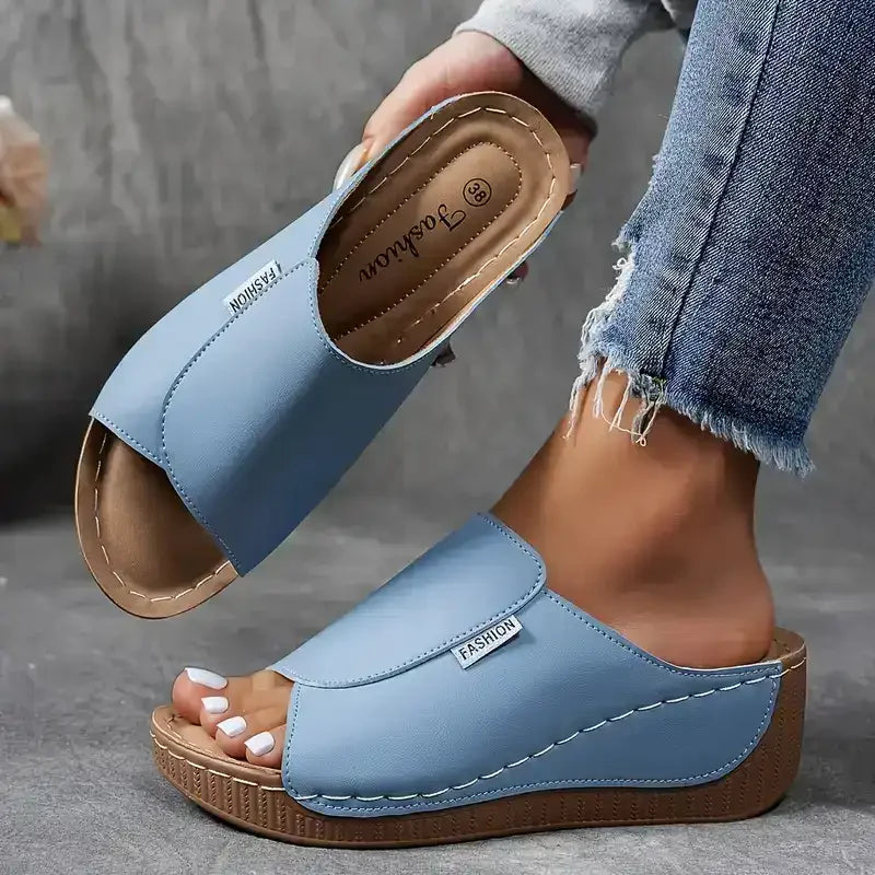 Lorena|Mules Compensées en Cuir Respirant