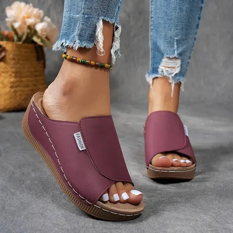 Lorena|Mules Compensées en Cuir Respirant