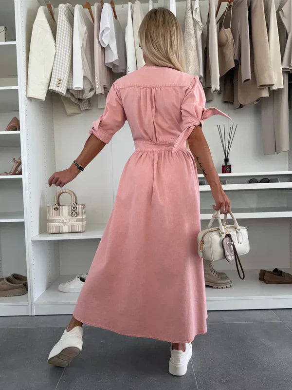 Julia|Robe Décolleté en Denim Chic